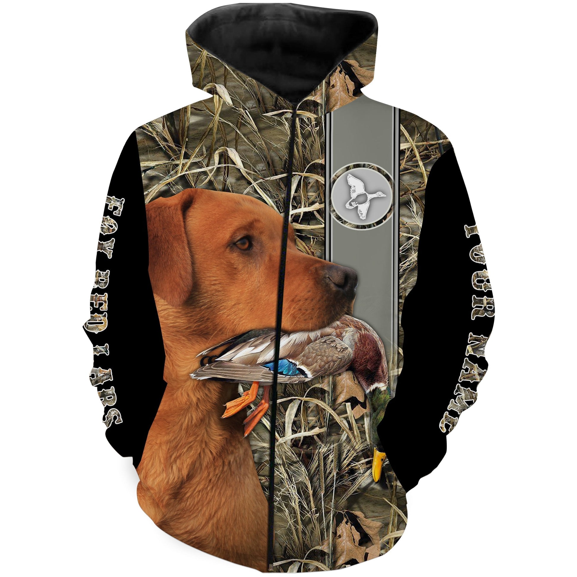 Duck Hunting with Dog Fox Red Labrador Waterfowl Camo Custom Name All Over Printed Shirts, Personalized Gifts FSD2557