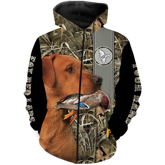 Duck Hunting with Dog Fox Red Labrador Waterfowl Camo Custom Name All Over Printed Shirts, Personalized Gifts FSD2557