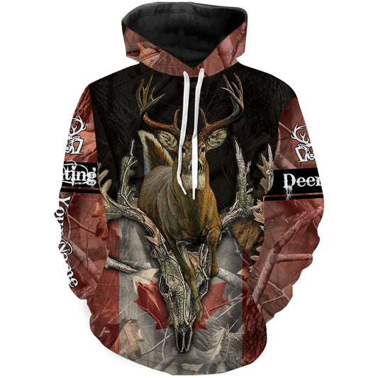 Whitetail deer hunting Canada flag Custom name 3D All over print Shirts - Personalized hunting gift FSD3315 Hoodie