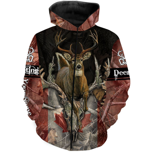 Whitetail deer hunting Canada flag Custom name 3D All over print Shirts - Personalized hunting gift FSD3315 Zip up hoodie