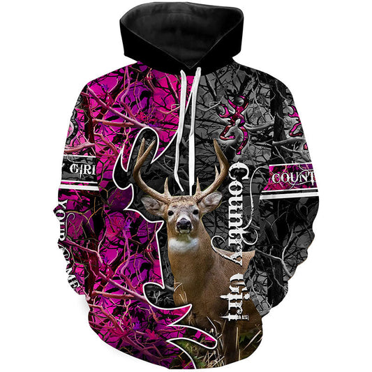 Country Girl Deer hunting Custom Name 3D All over print T-shirt Hoodie