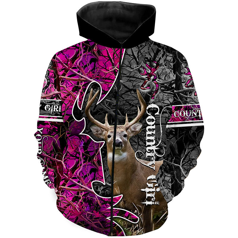 Country Girl Deer hunting Custom Name 3D All over print T-shirt Zip up hoodie