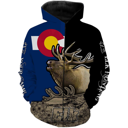 Colorado Elk Hunting Co Flag Custom Name Full Printing Shirts Zip Up Hoodie Zip Up Hoodie