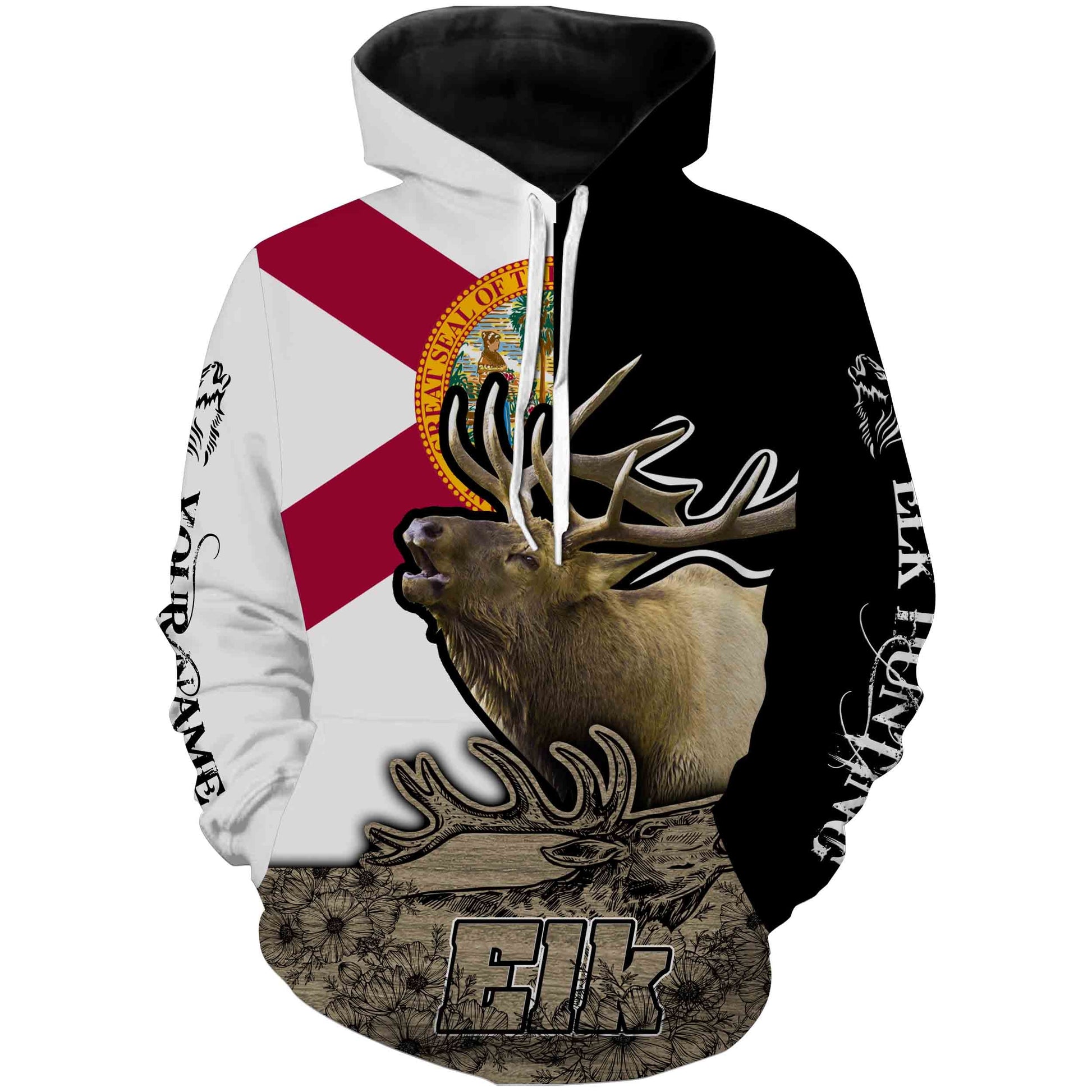 Elk Hunting Florida Flag Custom Name Full Printing Shirts Hoodie Hoodie