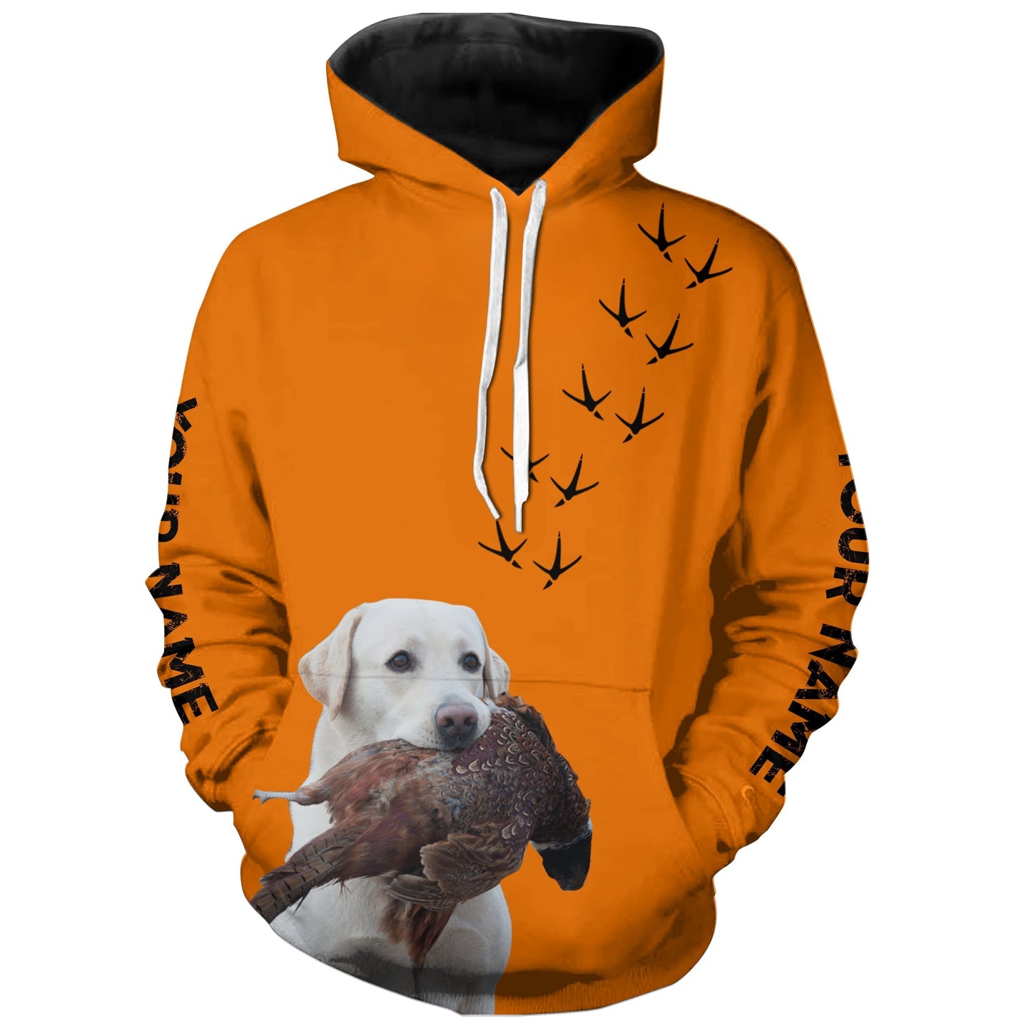 White Labs Dog Pheasant Hunting Blaze Orange custom Name Hunting Hoodie, T-shirt FSD3971 Hoodie