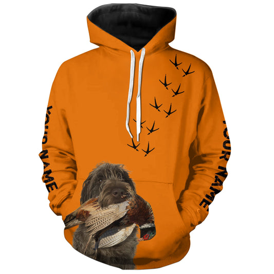 Wirehaired Pointing Griffon Dog Pheasant Hunting Blaze Orange custom Name Hunting Hoodie, T-shirt FSD3974 Hoodie