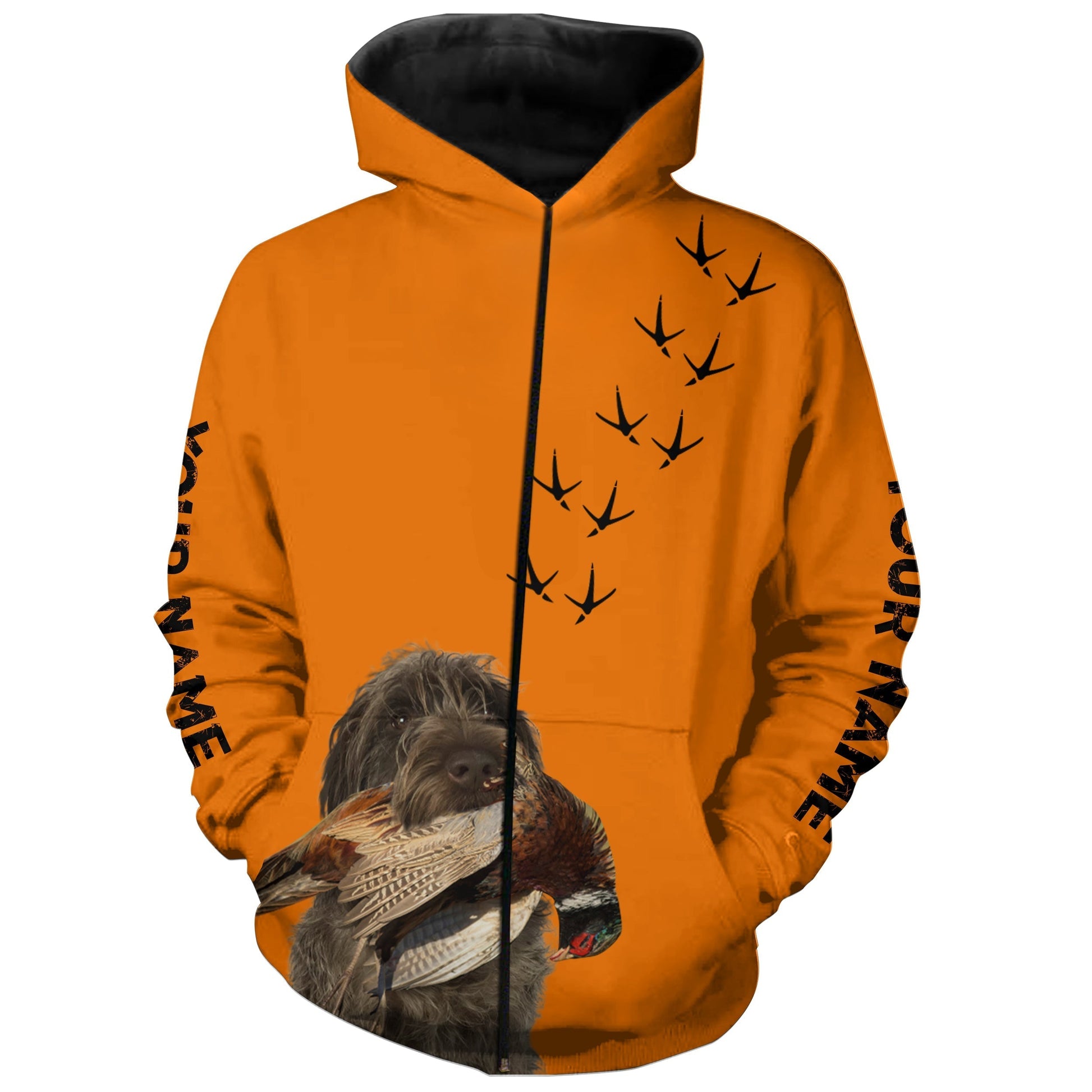 Wirehaired Pointing Griffon Dog Pheasant Hunting Blaze Orange custom Name Hunting Hoodie, T-shirt FSD3974 Zip up hoodie