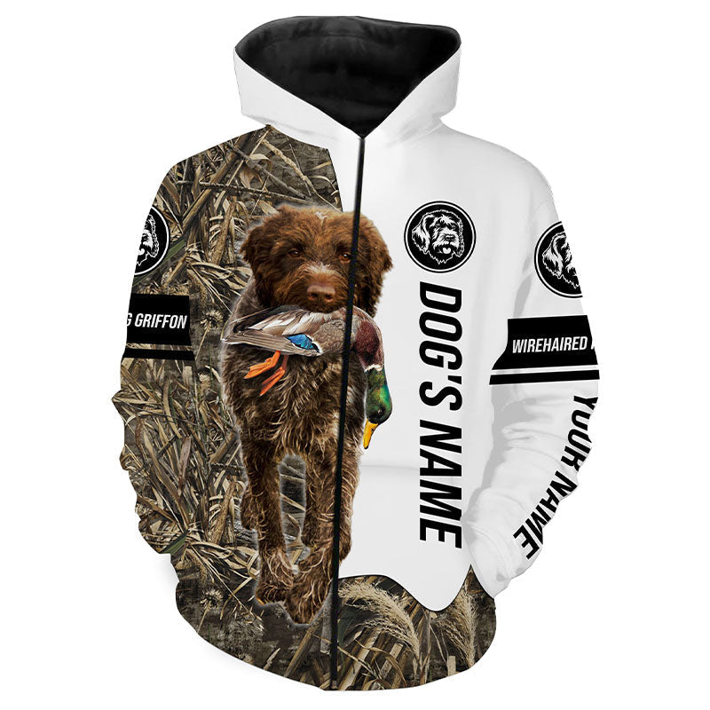 Duck Hunting Dog Wirehaired Pointing Griffon Customize Name Camo 3D All Over Printed Shirts Fsd3440 Zip Up Hoodie Zip Up Hoodie