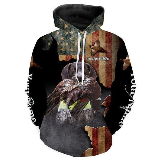 German Shorthaired Pointer Gsp Pheasant Hunting Dog American Flag Custom 3D All Over Print Shirt Fsd3442 Hoodie Hoodie