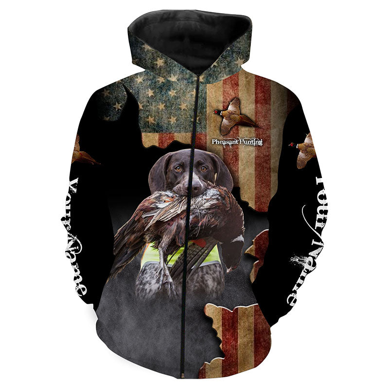 German Shorthaired Pointer Gsp Pheasant Hunting Dog American Flag Custom 3D All Over Print Shirt Fsd3442 Zip Up Hoodie Zip Up Hoodie