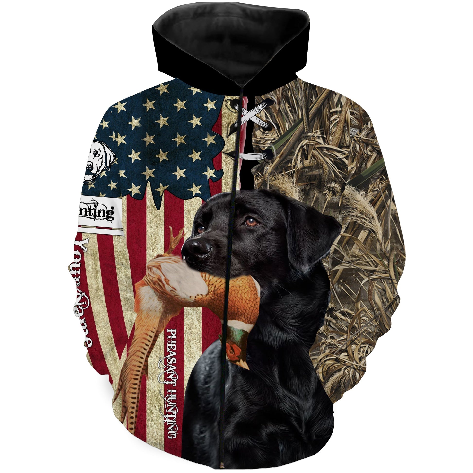 Black Labrador Retriever Hunting Bird Dog Pheasant Hunter American flag full printing shirt, Hoodie FSD3245