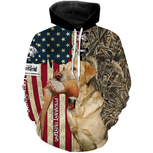 Yellow Labrador Retriever Hunting Bird Dog Pheasant Hunter American flag full printing shirt, Hoodie FSD3246 Hoodie