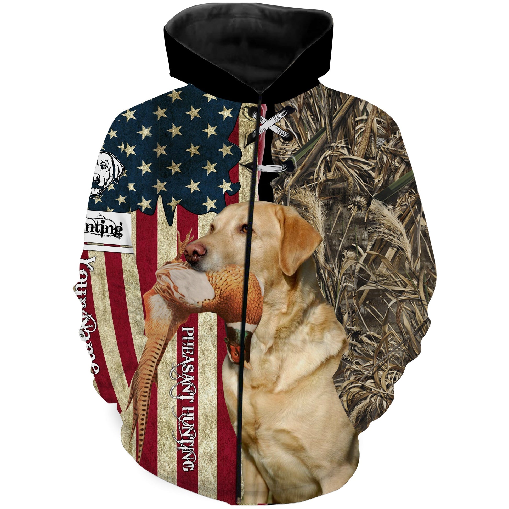 Yellow Labrador Retriever Hunting Bird Dog Pheasant Hunter American flag full printing shirt, Hoodie FSD3246 Zip up hoodie