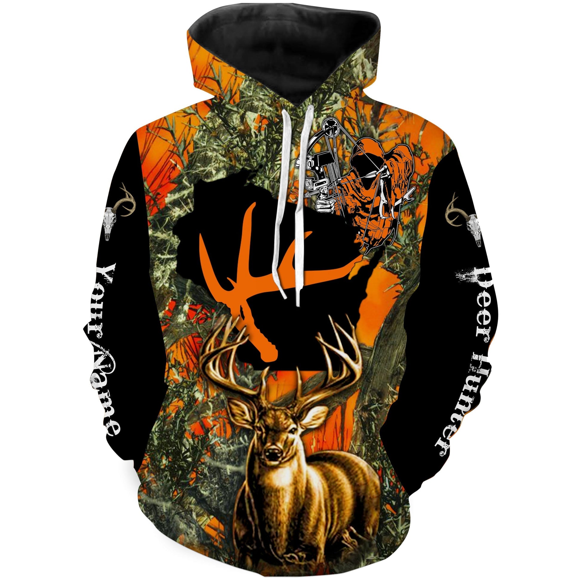 Wisconsin Deer Hunting Orange camo Custom Name 3D All over print shirts - Personalized hunting gifts FSD3318 Hoodie