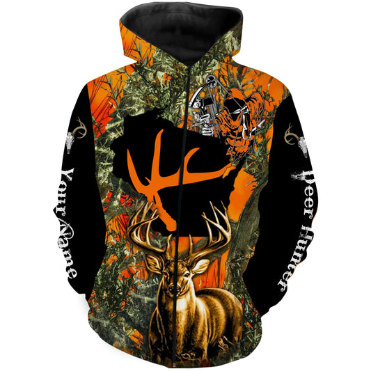 Wisconsin Deer Hunting Orange camo Custom Name 3D All over print shirts - Personalized hunting gifts FSD3318 Zip up hoodie