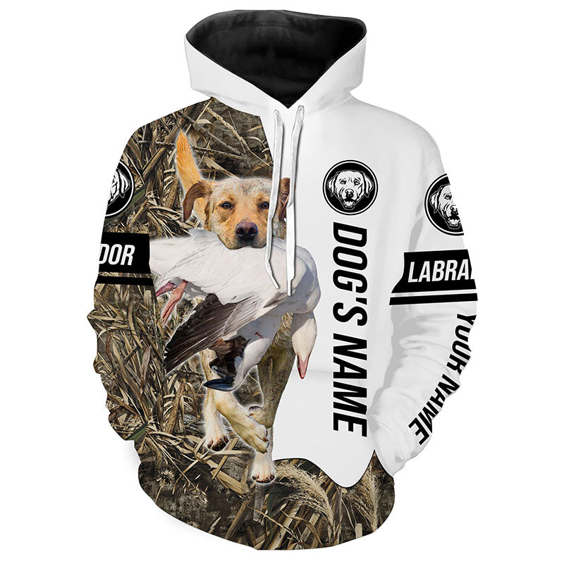 Snow Goose Hunting Dog Yellow Labs Customize Name Camo Full Printing Shirts Hoodie Hoodie