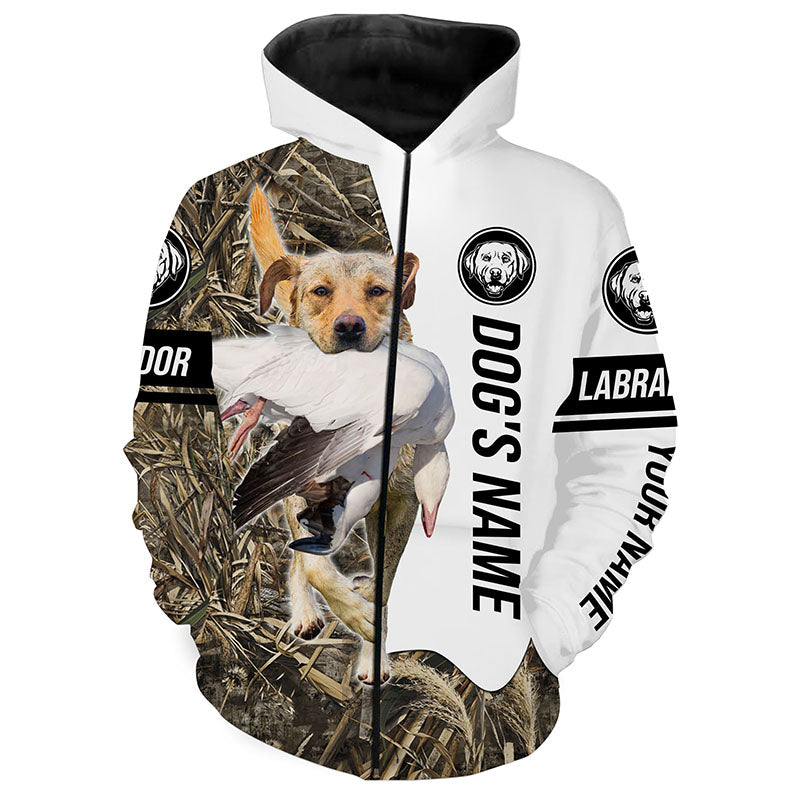 Snow Goose Hunting Dog Yellow Labs Customize Name Camo Full Printing Shirts Zip Up Hoodie Zip Up Hoodie