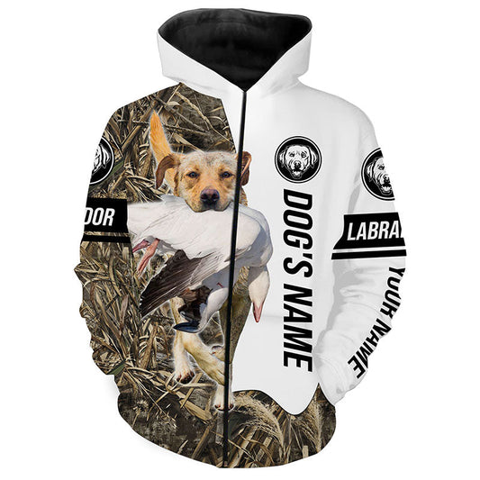 Snow Goose Hunting Dog Yellow Labs Customize Name Camo Full Printing Shirts Zip Up Hoodie Zip Up Hoodie