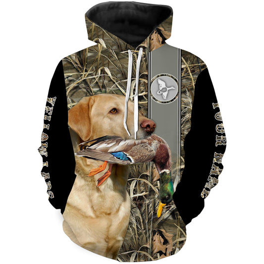 Yellow Labrador Duck Hunting with Dog Waterfowl Camo Custom Name All Over Printed Shirts FSD3146 Hoodie