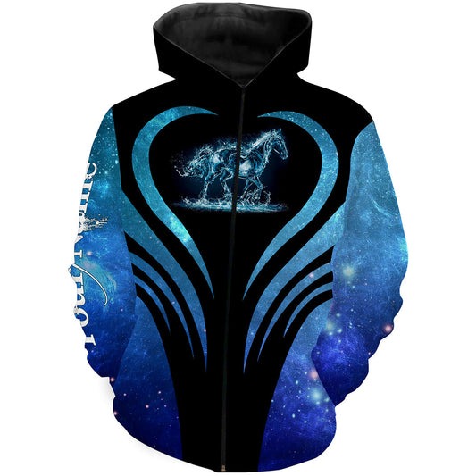 Horse girl Beautiful Blue horse 3D full printing shirts Zip up hoodie