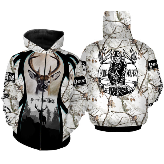 Deer Hunting Big Game Grim Reaper Legends Snow Camo 3D All Over Print Shirts Hunting Gift Fsd949 Zip Up Hoodie Zip Up Hoodie