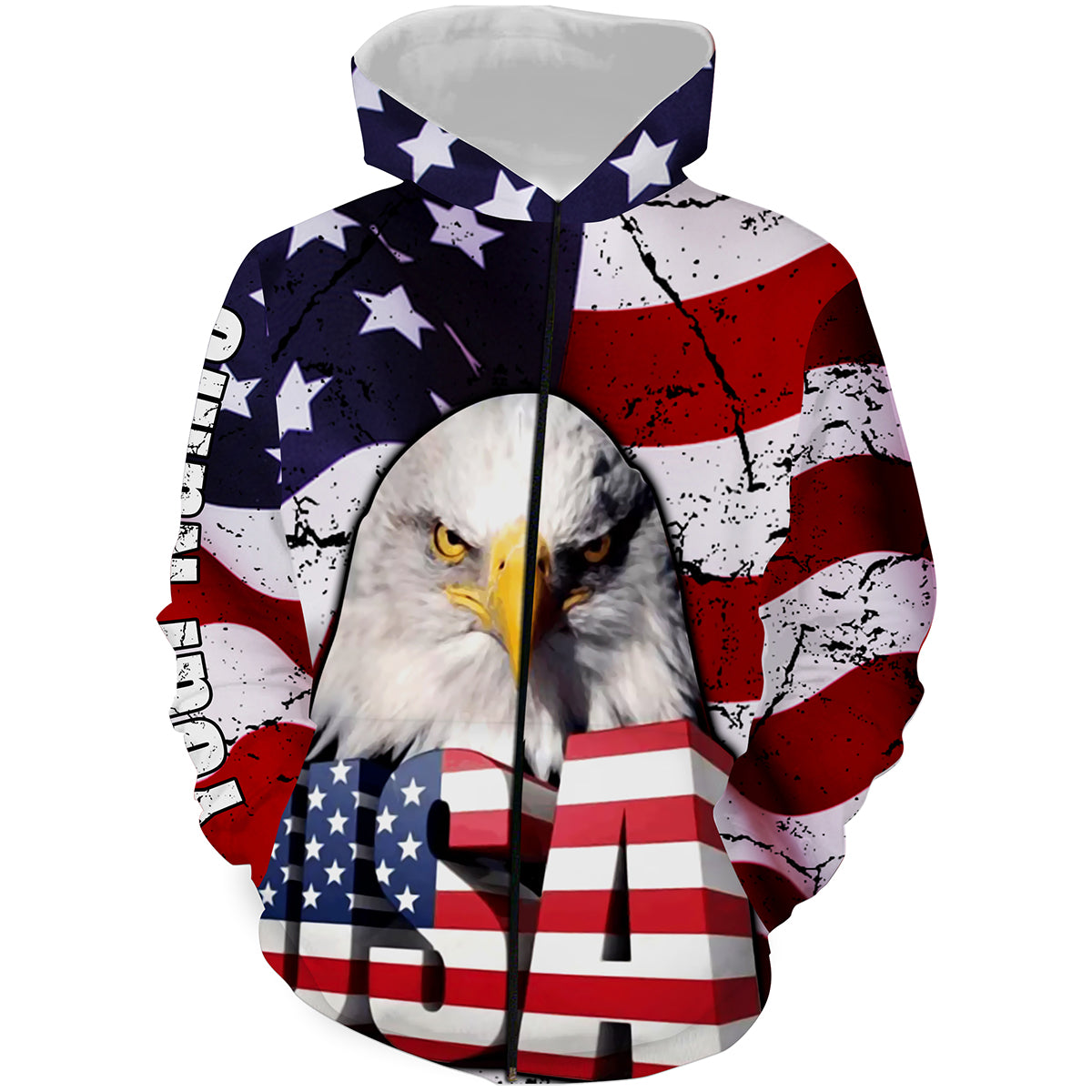 USA Letter American Flag Eagle Custom Name 3D Full printing Shirt Zip up hoodie