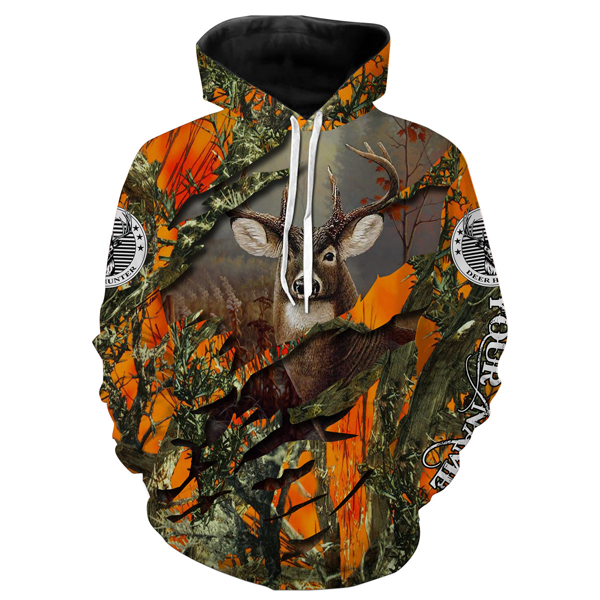 Personalized Whitetail Deer Hunting Orange Camo 3D Shirts Hoodie Hoodie