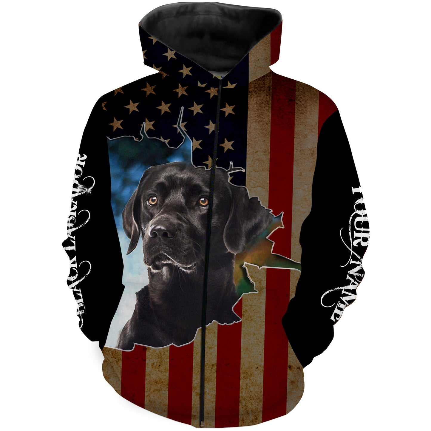 Black Labrador Retriever American Flag Patriotic Custom Name 3D shirt - Hunting dog Black lab lovers gift FSD2447