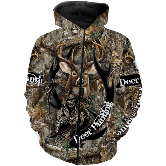 Whitetail Deer rifle hunting Big game camo Grim Reaper custom name 3D All over print Shirts Personalized hunting gift FSD2090