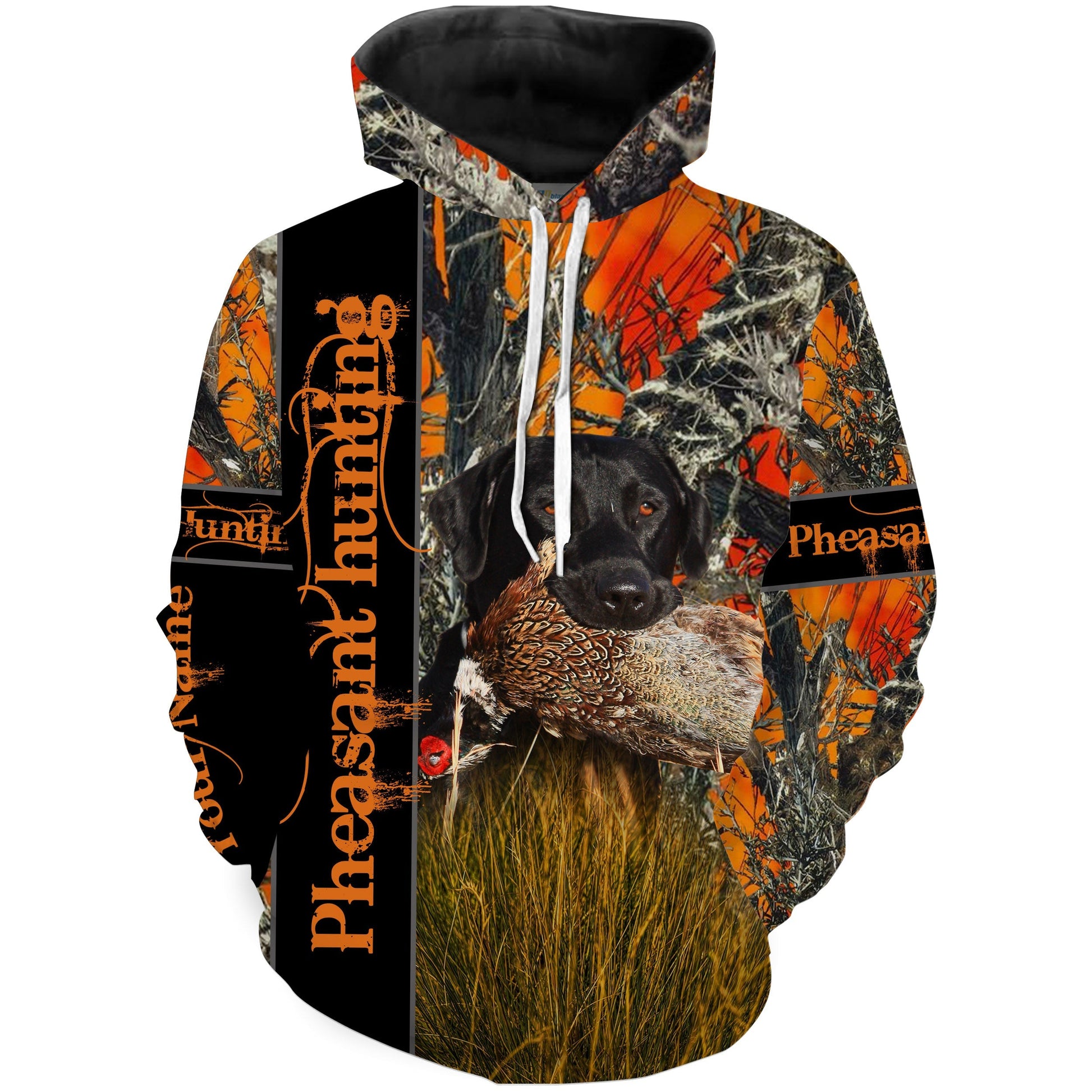 Pheasant Hunting with dog Labrador Retriever orange camo Custom name 3D All over print hunting shirt for men, women, kid NQS2270