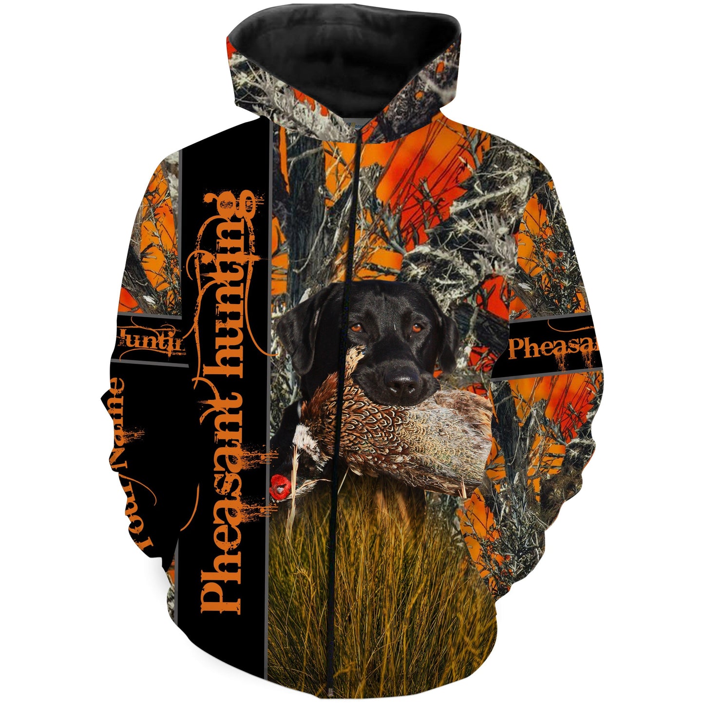 Pheasant Hunting with dog Labrador Retriever orange camo Custom name 3D All over print hunting shirt for men, women, kid NQS2270