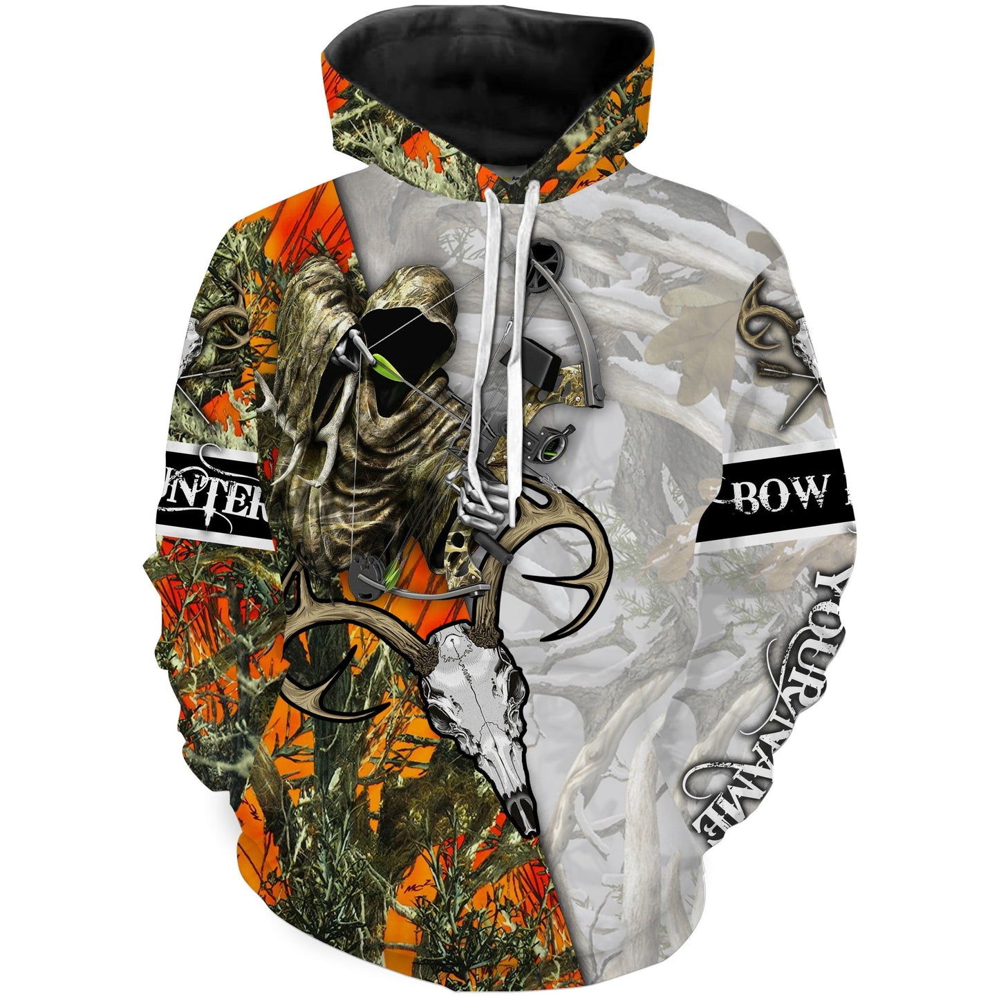 Bow Hunting Deer Whitetail Skull Orange camo 3D All over Printed Shirt for Men, Women - Personalized Hunting gift - FSD2098