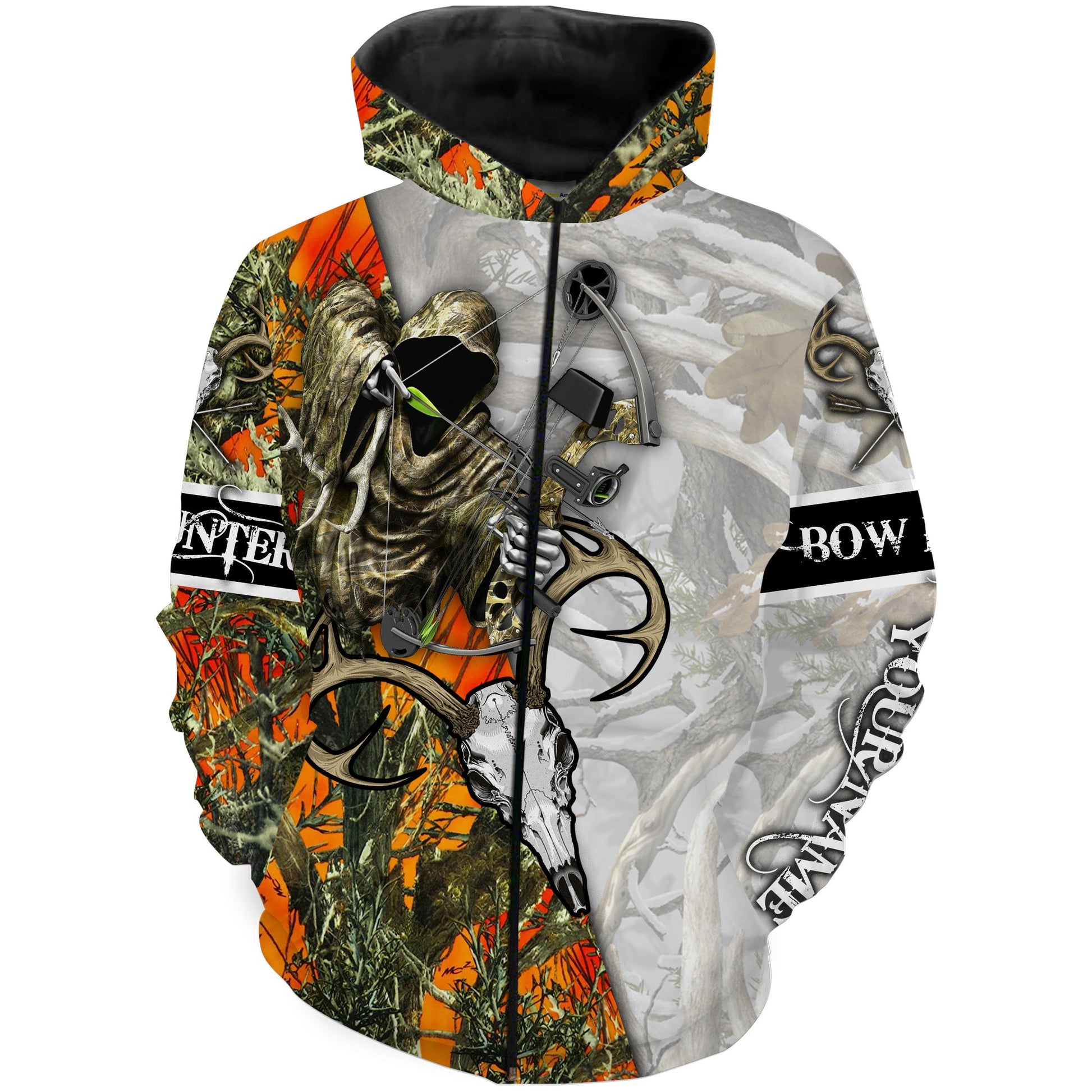 Bow Hunting Deer Whitetail Skull Orange camo 3D All over Printed Shirt for Men, Women - Personalized Hunting gift - FSD2098