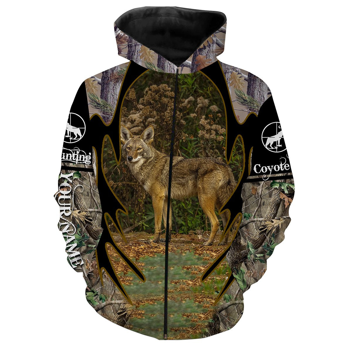 Coyote Hunting Full 3D printing Customize Name Shirts - Hunting Gift for Men Zip up hoodie