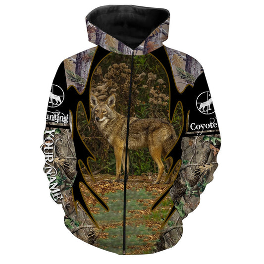 Coyote Hunting Full 3D printing Customize Name Shirts - Hunting Gift for Men Zip up hoodie