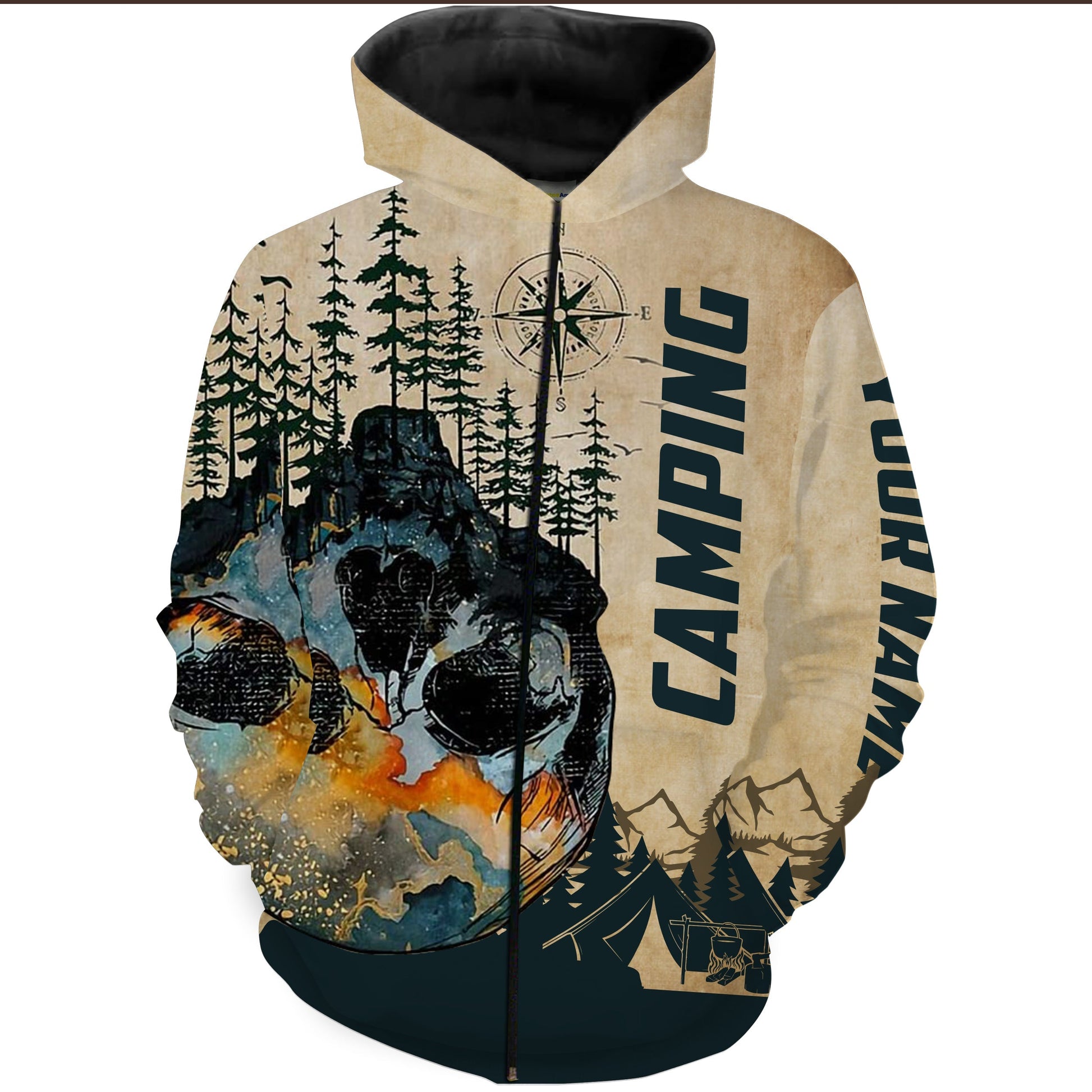 Camping Skull Customized Shirt 3D Full Printing Zip Up Hoodie Zip Up Hoodie