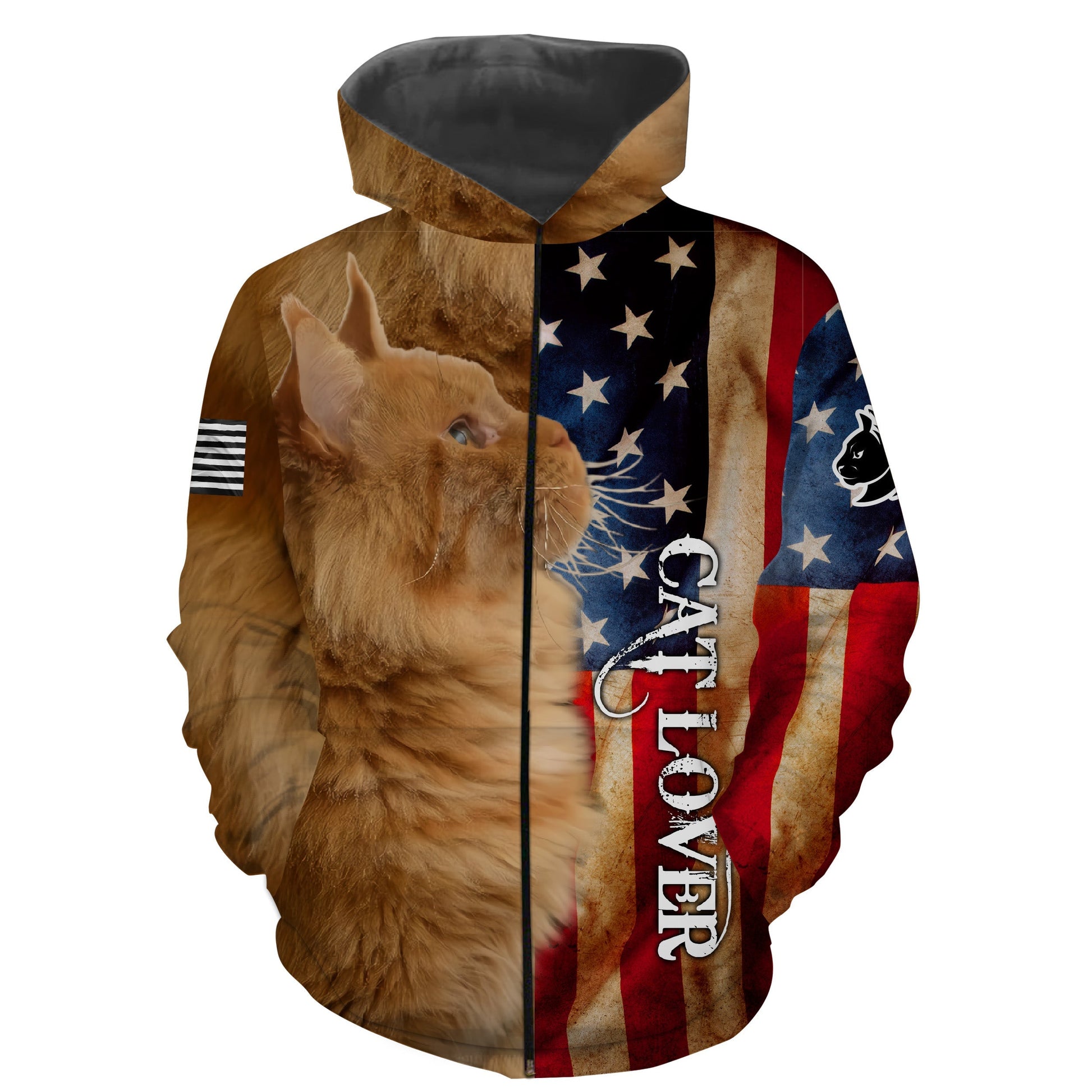 Yellow Cat US Flag 3D Shirt All Over Print Gift For Cat Lover 4th Of July - TNN544 Zip up hoodie