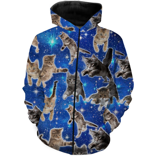 Space Cats Blue 3D Shirt All Over Print T Zip Up Hoodie Zip Up Hoodie