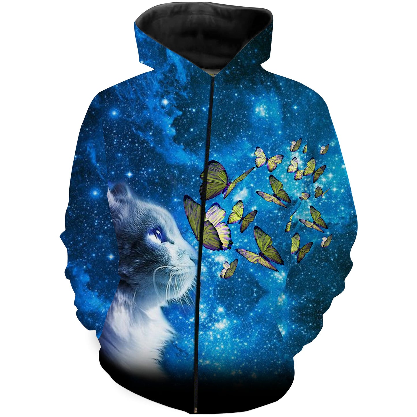 Cat With Butterfly Blue Galaxy 3D Shirt Personalized All Over Print Gift For Cat Lover - TNN445