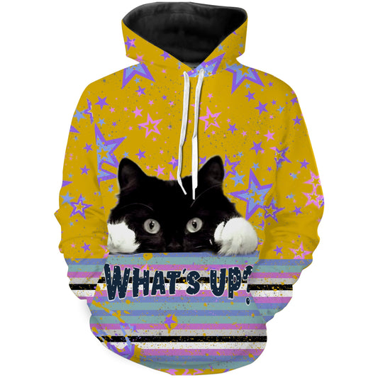 What's Up Black Cat Personalized 3D Full Printing T-Shirt, Hoodie, Long sleeves, Tank top - TNN310 Hoodie