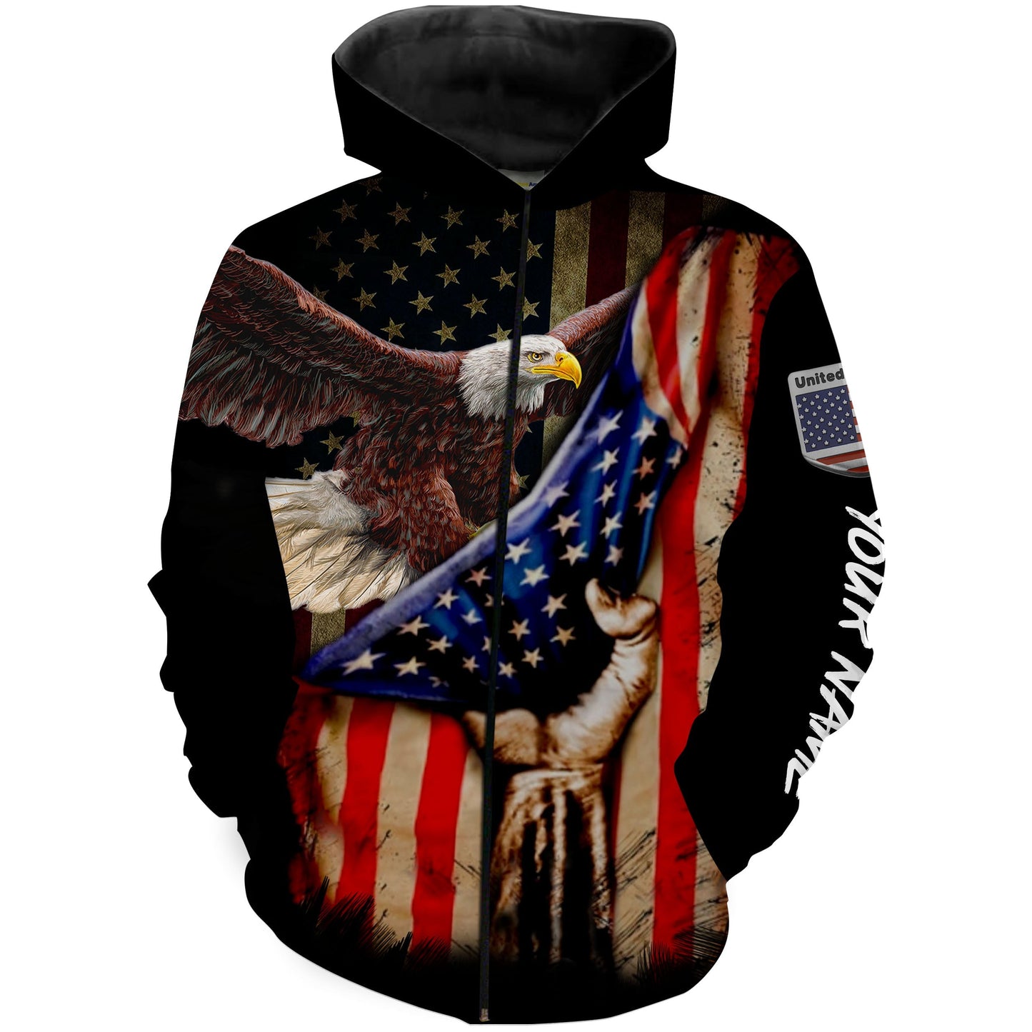 Eagle American Flag 3D Shirt Custom Name Zip Up Hoodie Zip Up Hoodie