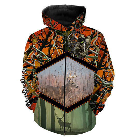 Whitetail Deer orange camo Customize Name 3D All Over Printed Shirts TTS0721 Zip up hoodie