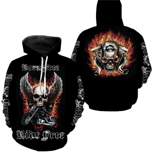 Born Free Ride Free Motorcycle Jersey Hoodie Personalized Skull Biker Shirt Off-road Racing Cool Rider| NMS475