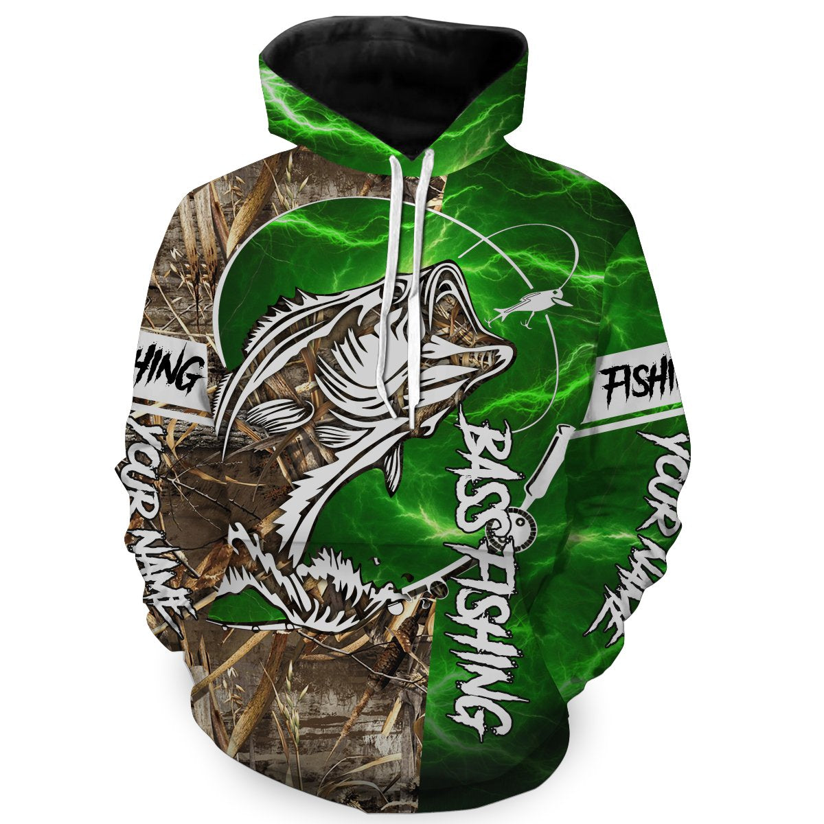 Bass fishing camo Customize name All over print shirts Personalized Fishing gift for men and women - IPH953 Hoodie