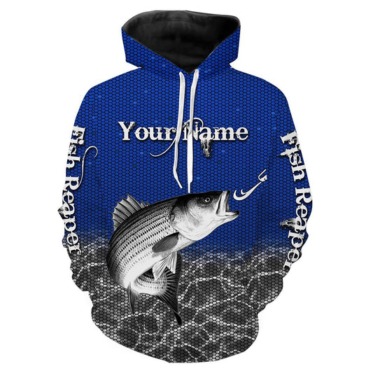 Striped Bass (Striper) fishing Fish Reaper Customize name All over print shirts Personalized Fishing gift for men and women - IPH968 Hoodie