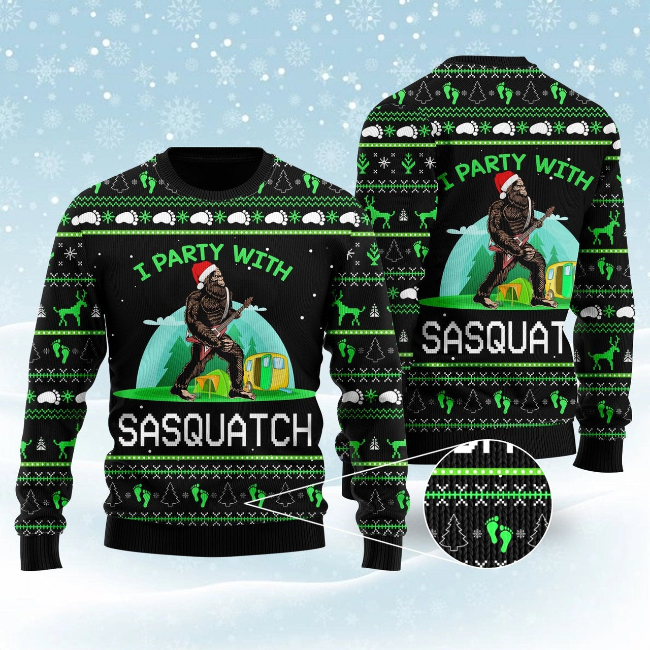 Im Party With Sasquatch Camping Ugly Christmas Sweater 