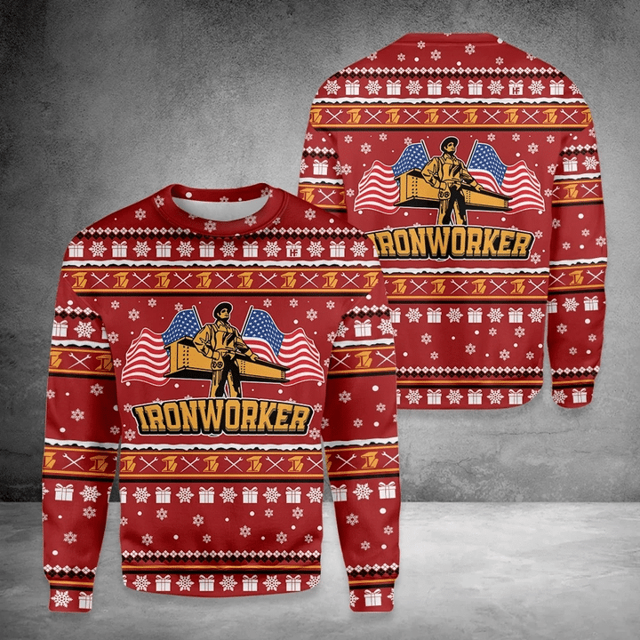 Ironworker American Flag Ugly Christmas Sweater 