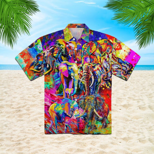 OragonTee Colorful Elephants Hawaiian Shirt | For Men & Women| Adult | WT1304