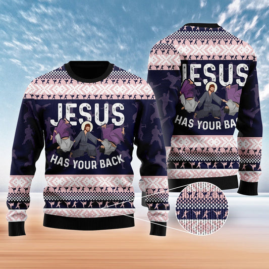 esus Has Your Back Jiu Jitsu Ugly Christmas Sweater 