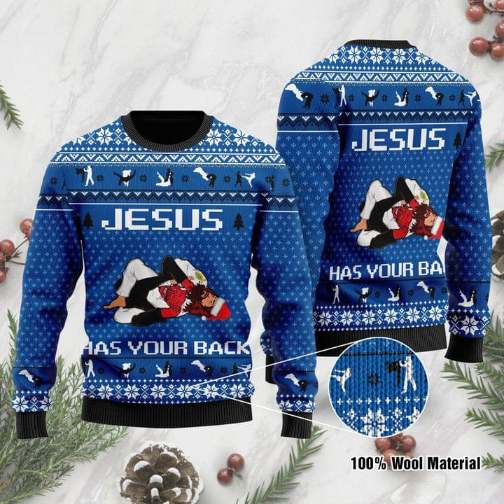 Jesus Has Your Back Jiu Jitsu Ugly Christmas Sweater 